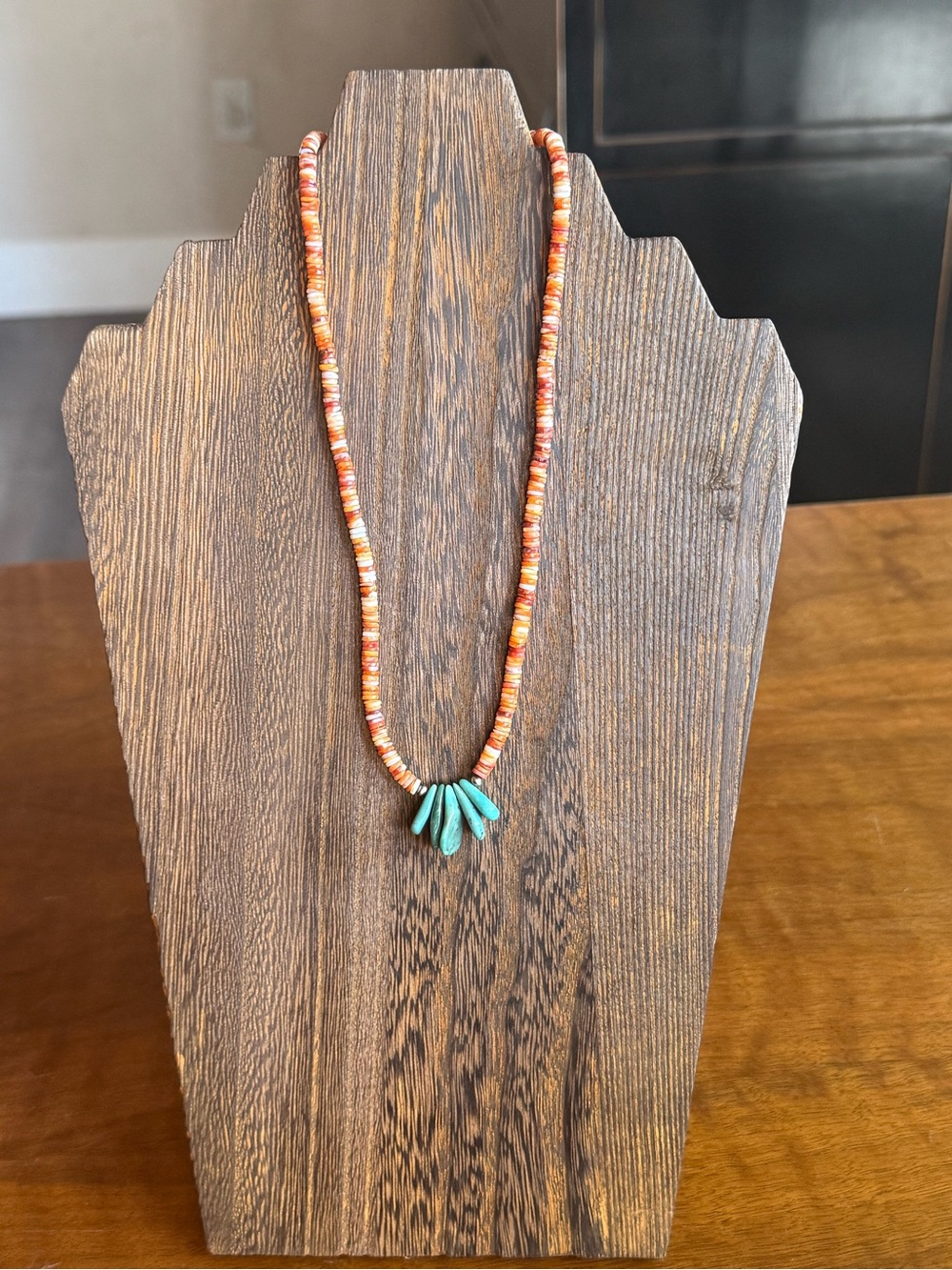 Southwestern Spiny Oyster Bead & Turquoise Cluster Necklace Sterling